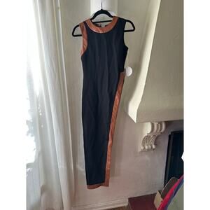 STAUD Noir Contrast Trim Mock Neck Maxi Dress S